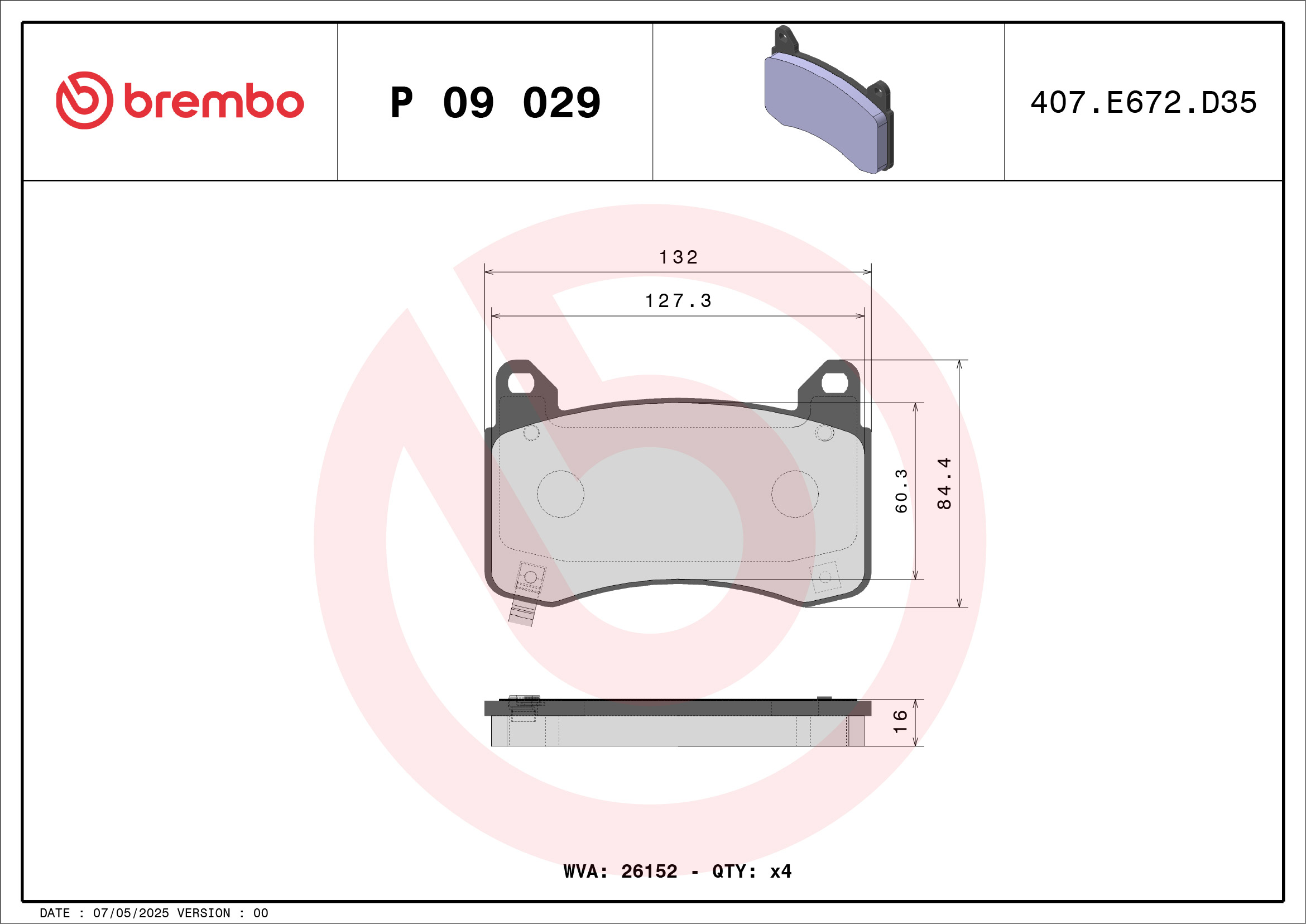 Jeu de 4 plaquettes de frein BREMBO ref. P 09 029