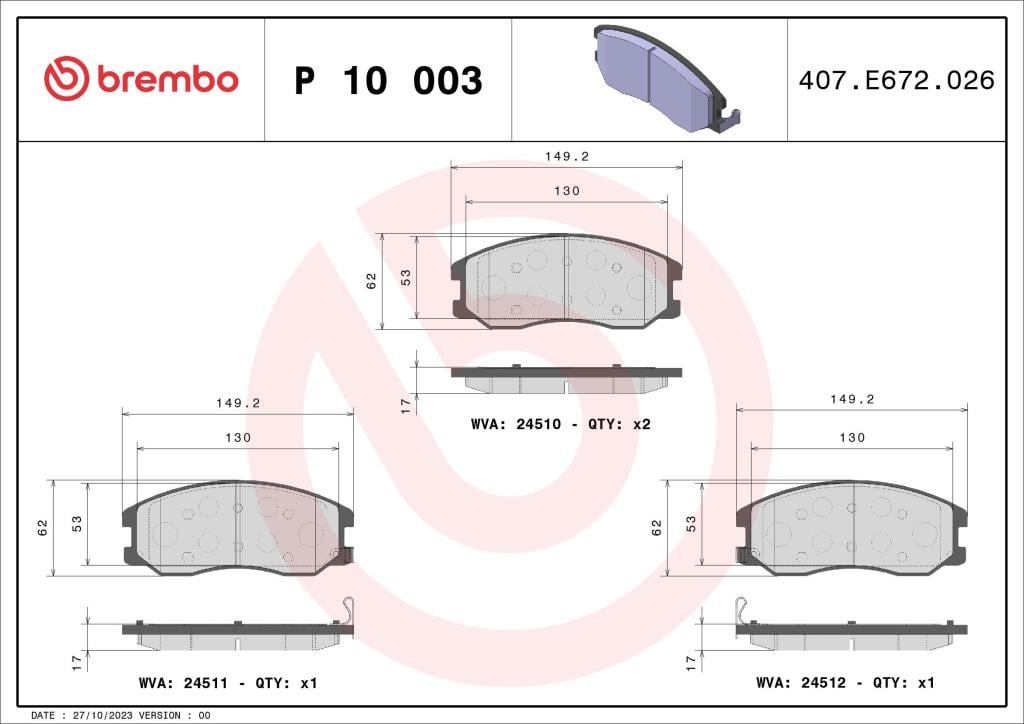 Jogo de 4 pastilhas de travão BREMBO ref. P 10 003