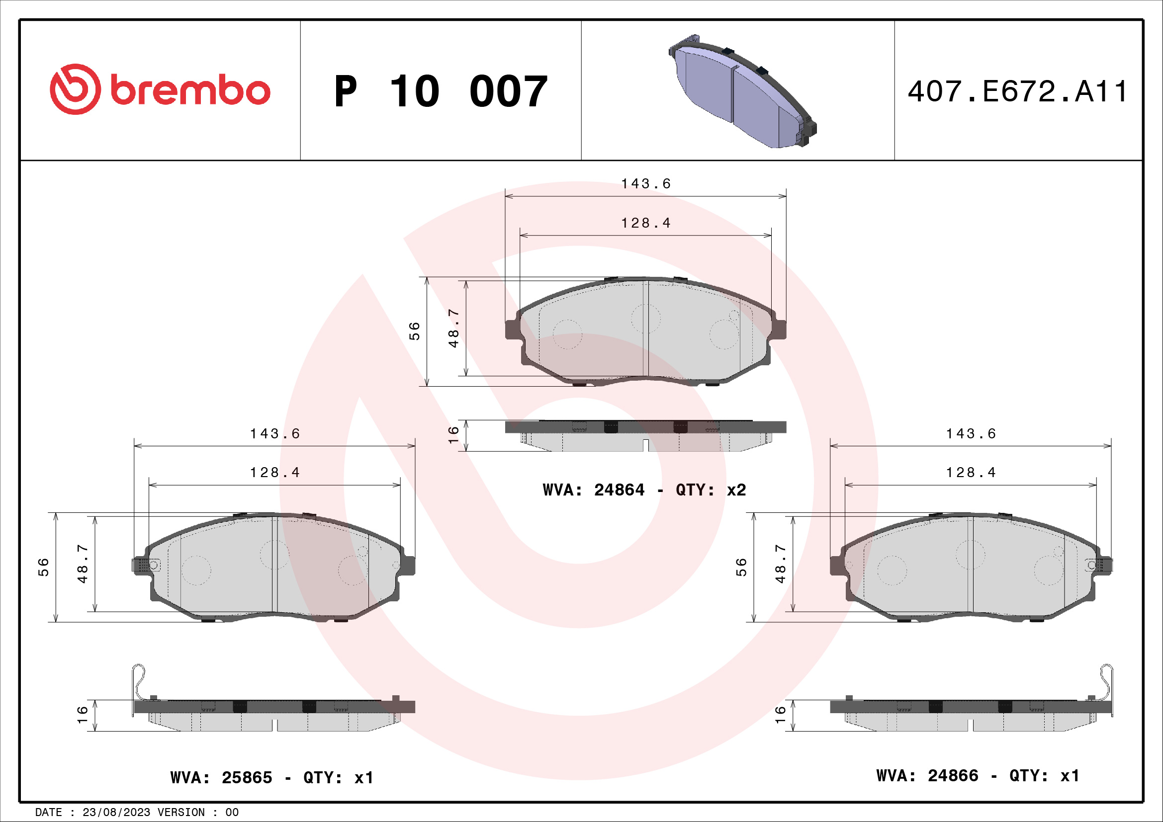 Jeu de 4 plaquettes de frein BREMBO ref. P 10 007