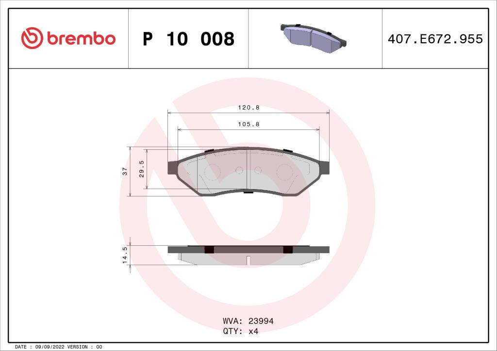 Jeu de 4 plaquettes de frein BREMBO ref. P 10 008