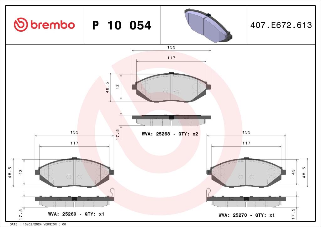 Jogo de 4 pastilhas de travão BREMBO ref. P 10 054