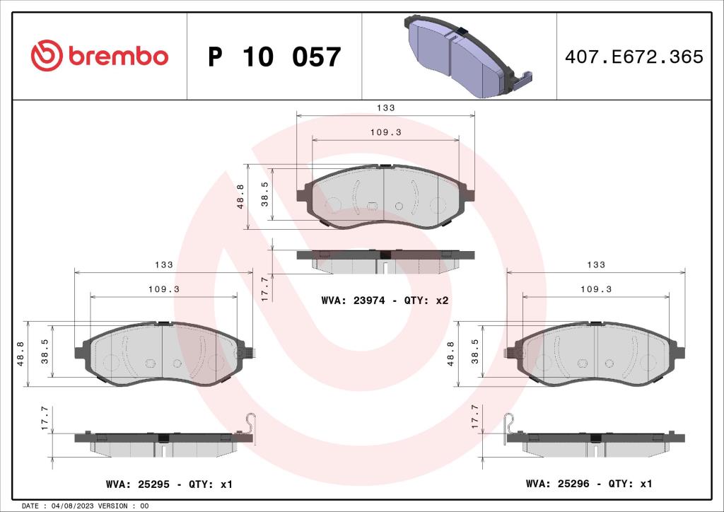 Jogo de 4 pastilhas de travão BREMBO ref. P 10 057