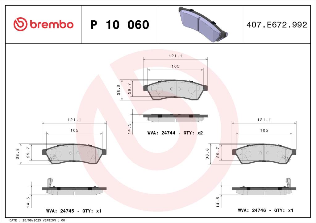 Jogo de 4 pastilhas de travão BREMBO ref. P 10 060