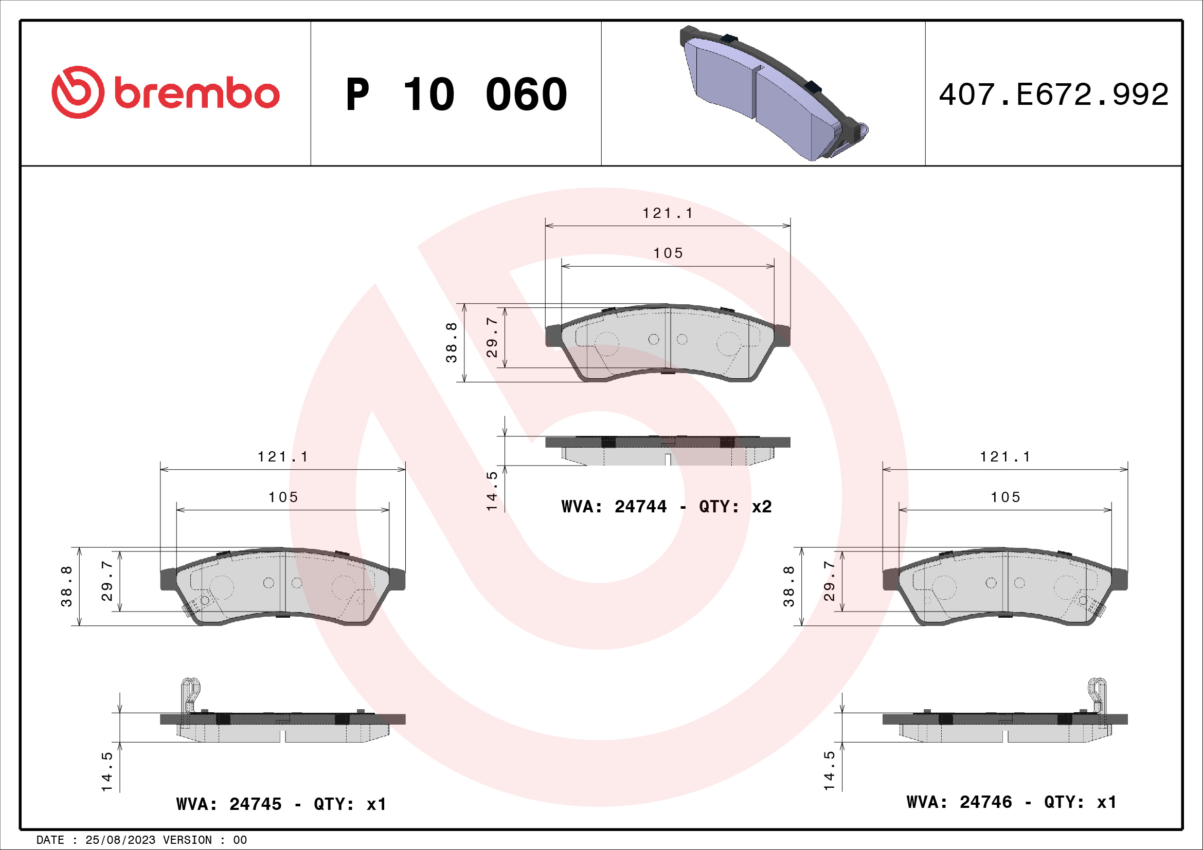 Jogo de 4 pastilhas de travão BREMBO ref. P 10 060
