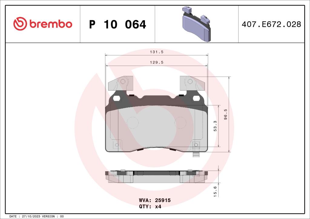 Jogo de 4 pastilhas de travão BREMBO ref. P 10 064