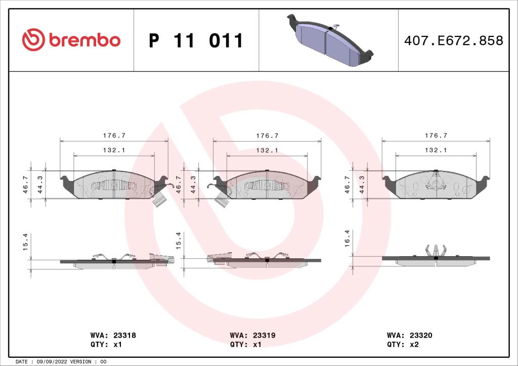 Jogo de 4 pastilhas de travão BREMBO ref. P 11 011