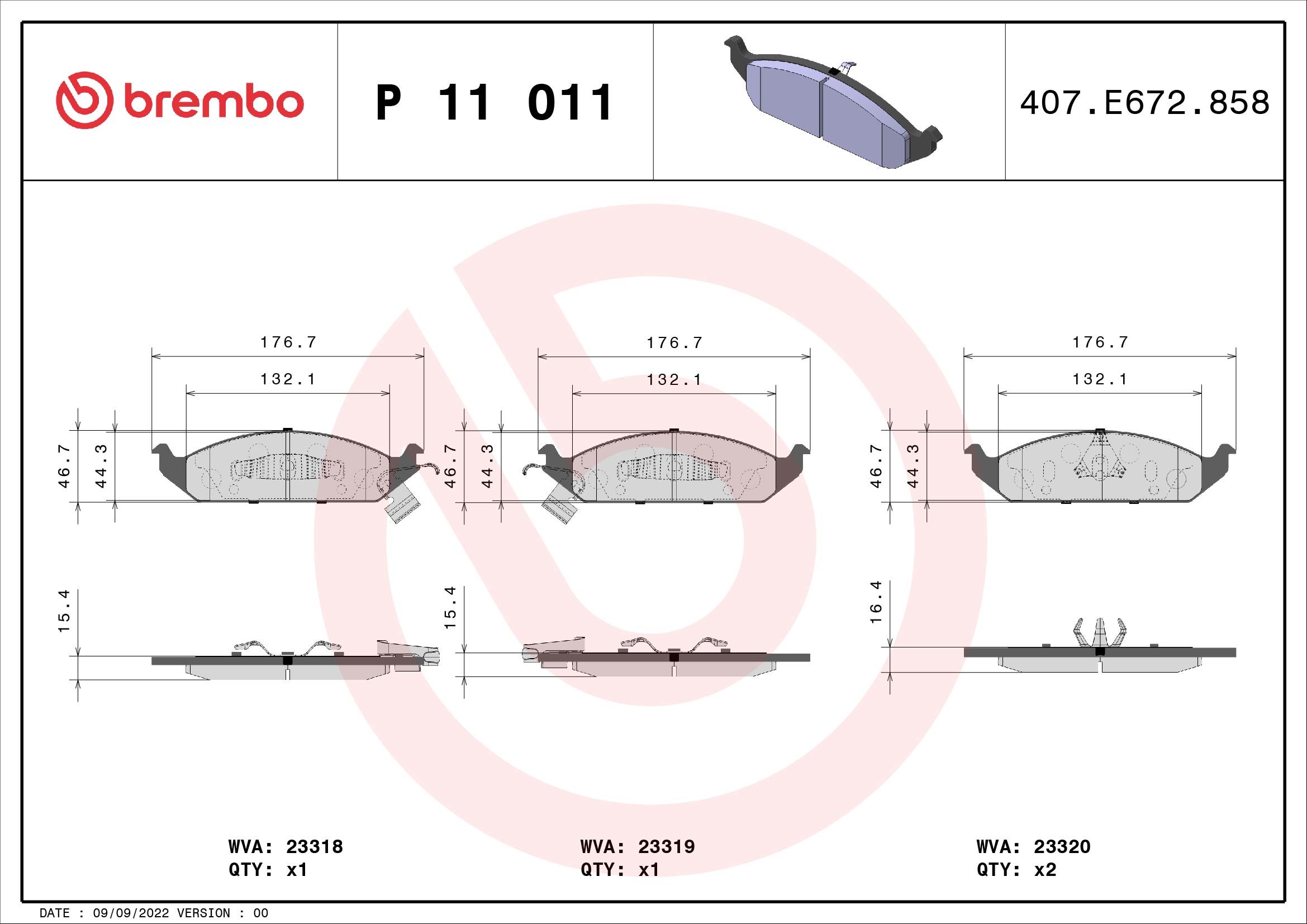 Jogo de 4 pastilhas de travão BREMBO ref. P 11 011