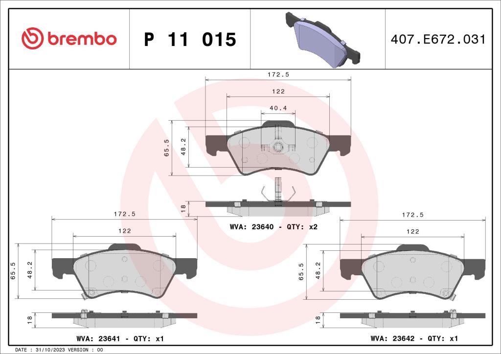 Jogo de 4 pastilhas de travão BREMBO ref. P 11 015