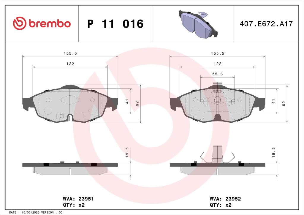 Jogo de 4 pastilhas de travão BREMBO ref. P 11 016