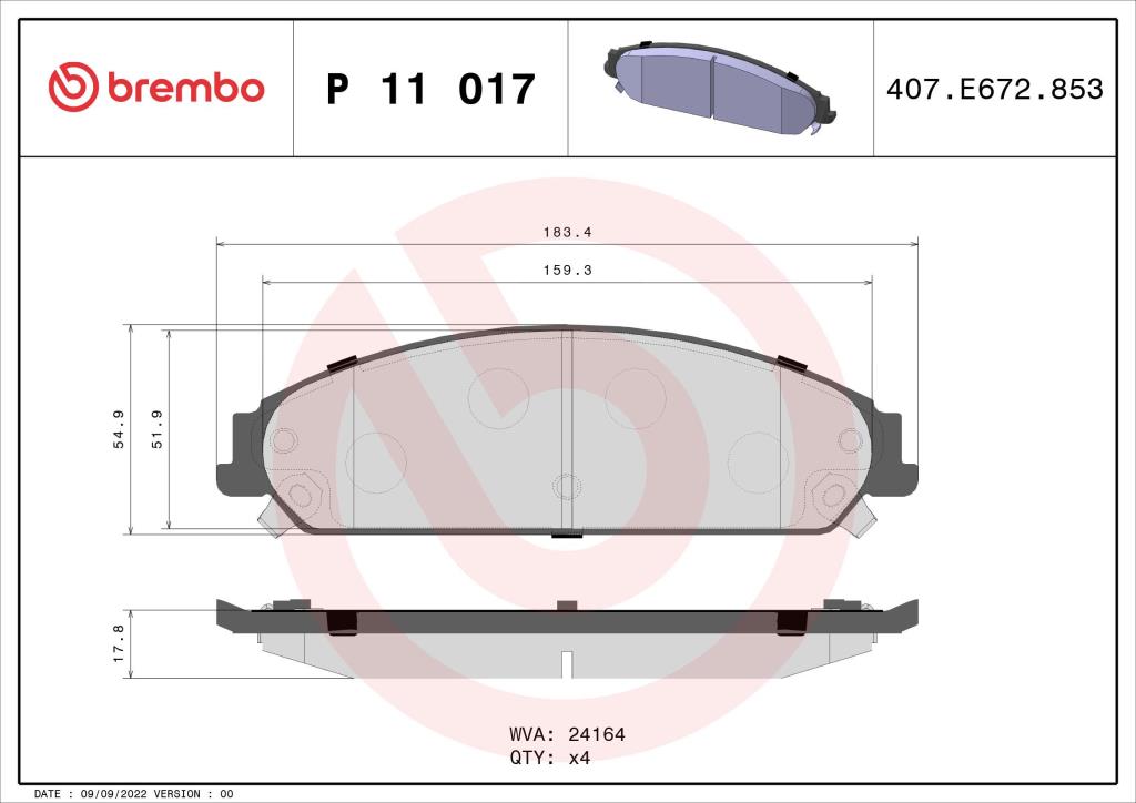 Jeu de 4 plaquettes de frein BREMBO ref. P 11 017