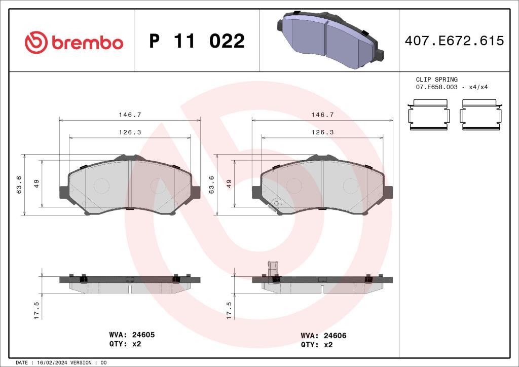 Jeu de 4 plaquettes de frein BREMBO ref. P 11 022