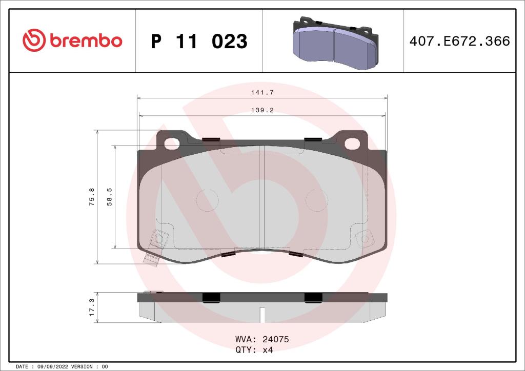 Jogo de 4 pastilhas de travão BREMBO ref. P 11 023