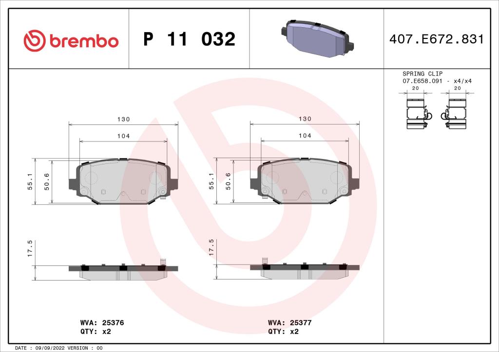 Jeu de 4 plaquettes de frein BREMBO ref. P 11 032