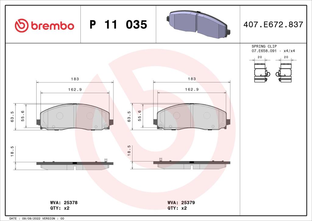 Jogo de 4 pastilhas de travão BREMBO ref. P 11 035