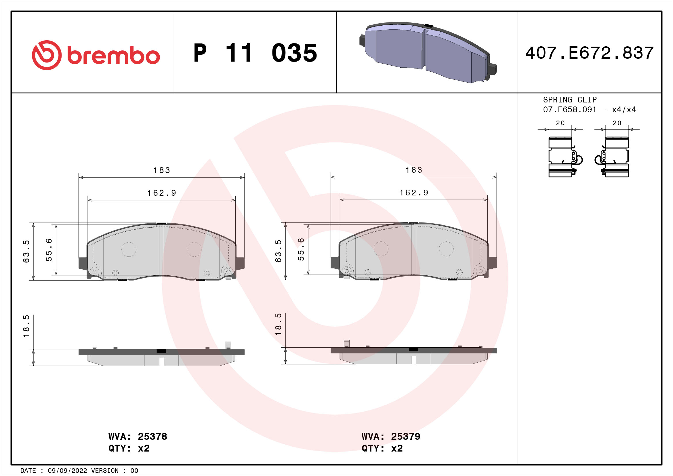 Jogo de 4 pastilhas de travão BREMBO ref. P 11 035