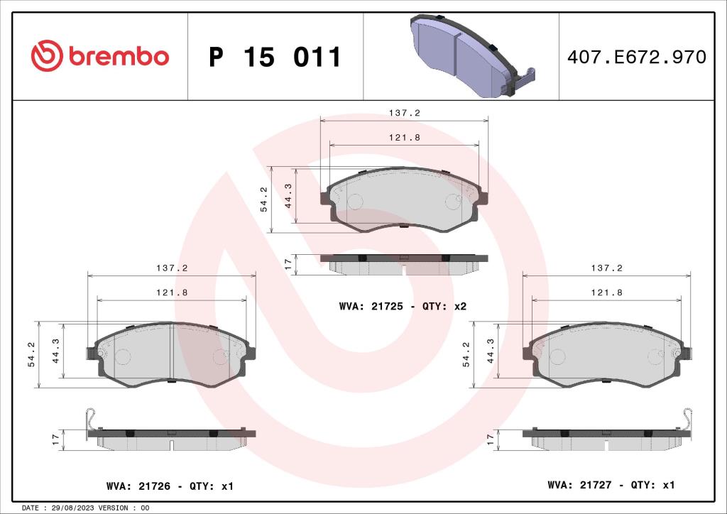 Jogo de 4 pastilhas de travão BREMBO ref. P 15 011