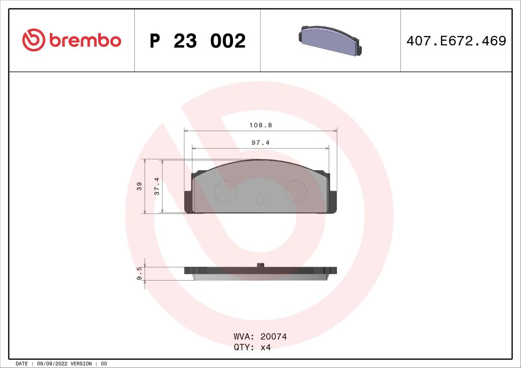Jogo de 4 pastilhas de travão BREMBO ref. P 23 002