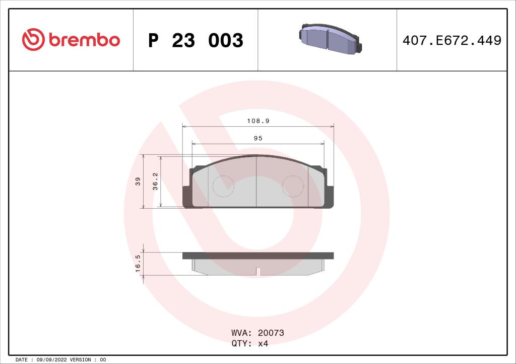 Jogo de 4 pastilhas de travão BREMBO ref. P 23 003