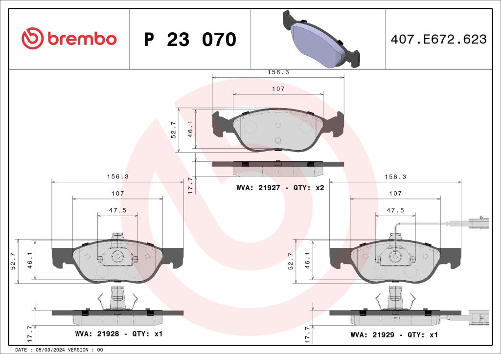 Jeu de 4 plaquettes de frein BREMBO ref. P 23 070