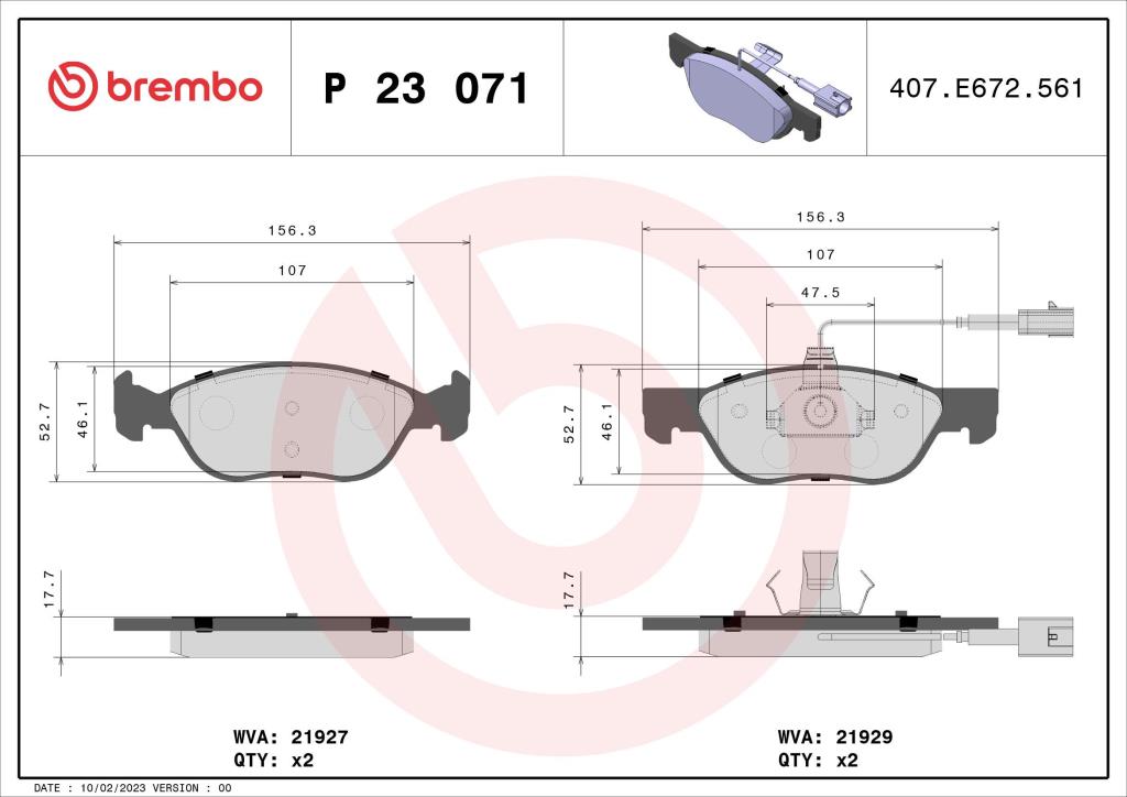 Jogo de 4 pastilhas de travão BREMBO ref. P 23 071