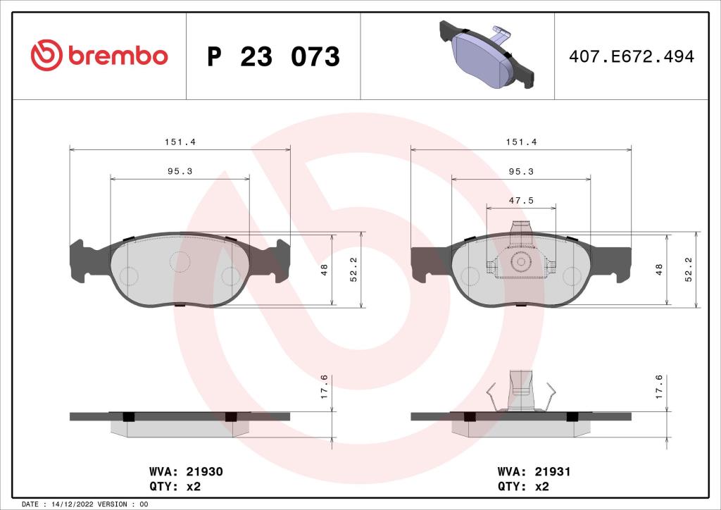 Jogo de 4 pastilhas de travão BREMBO ref. P 23 073