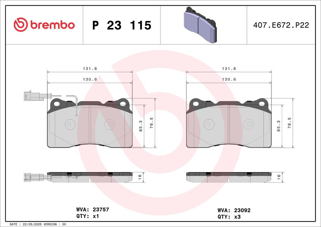Jogo de 4 pastilhas de travão BREMBO ref. P 23 115