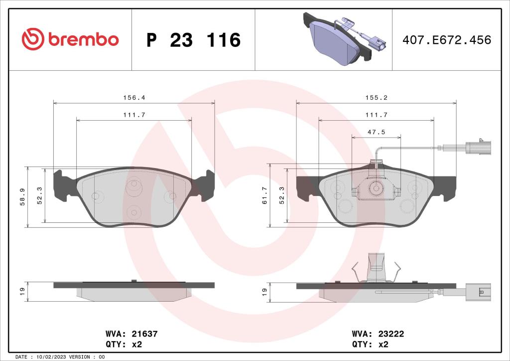 Jeu de 4 plaquettes de frein BREMBO ref. P 23 116