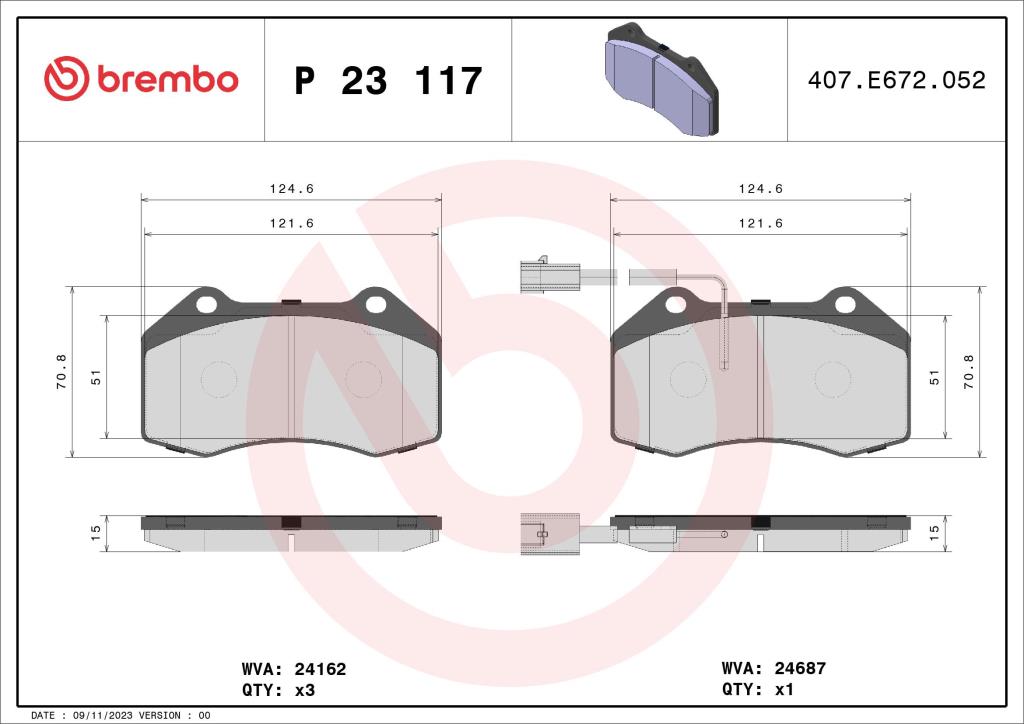 Jogo de 4 pastilhas de travão BREMBO ref. P 23 117