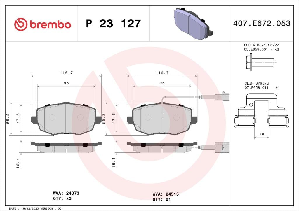 Jogo de 4 pastilhas de travão BREMBO ref. P 23 127