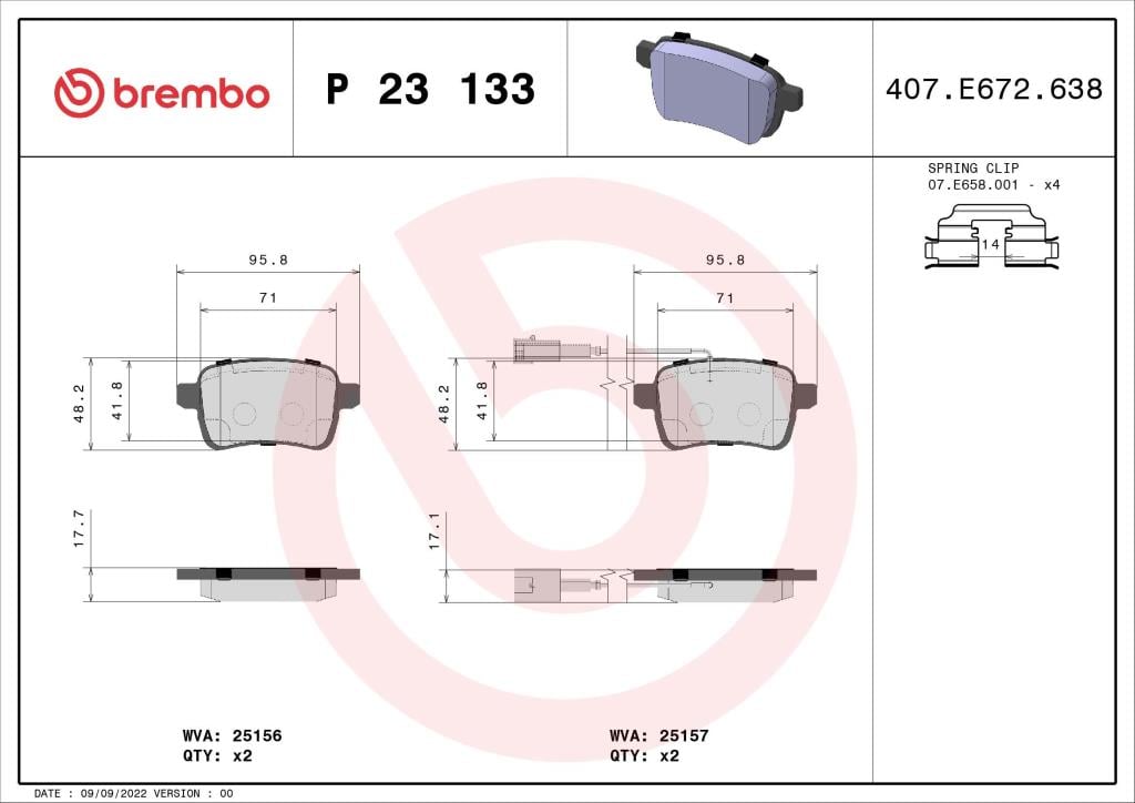 Jeu de 4 plaquettes de frein BREMBO ref. P 23 133