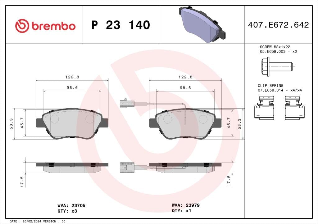 Jogo de 4 pastilhas de travão BREMBO ref. P 23 140