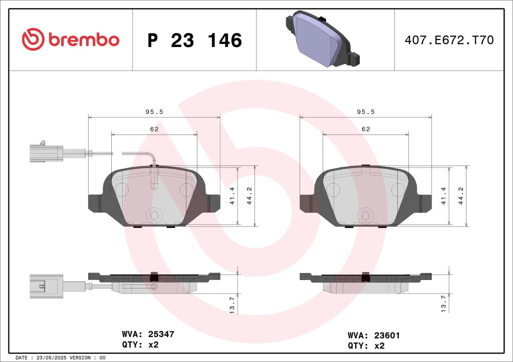 Jogo de 4 pastilhas de travão BREMBO ref. P 23 146