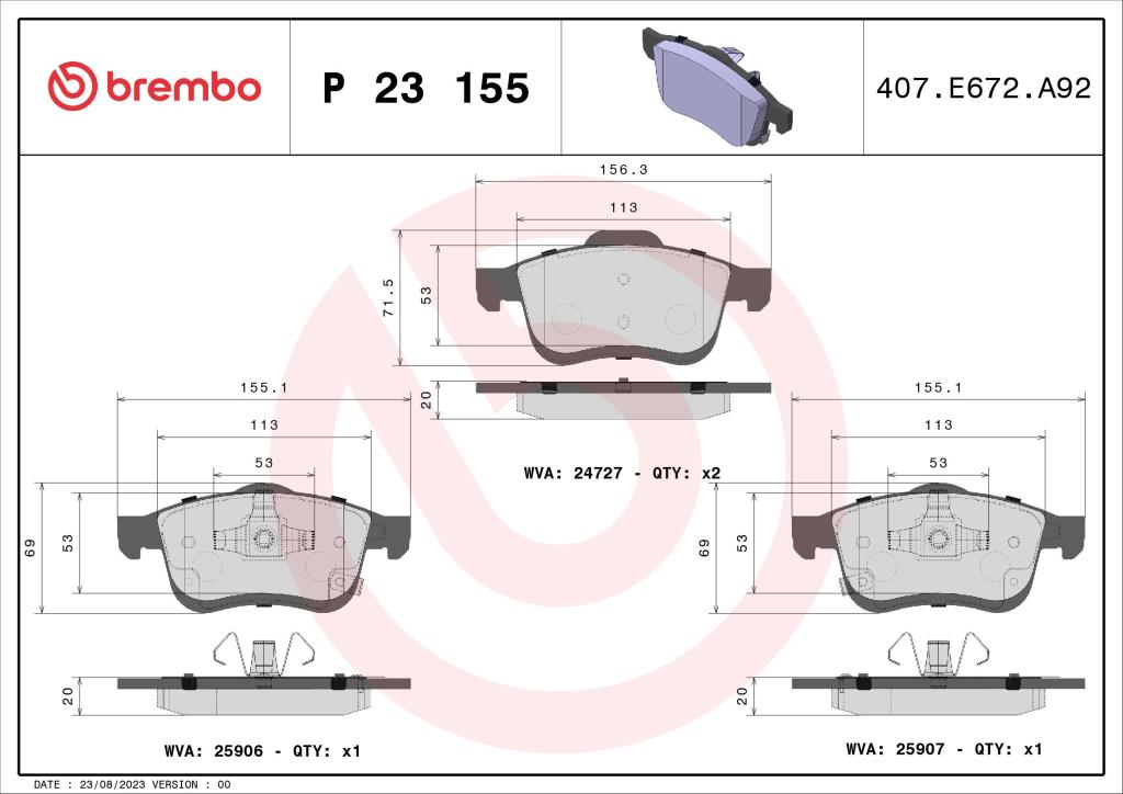 Jogo de 4 pastilhas de travão BREMBO ref. P 23 155