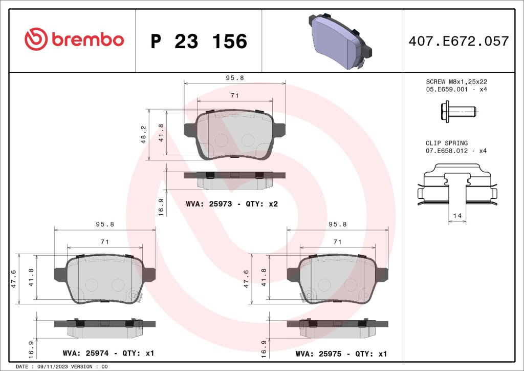 Jogo de 4 pastilhas de travão BREMBO ref. P 23 156