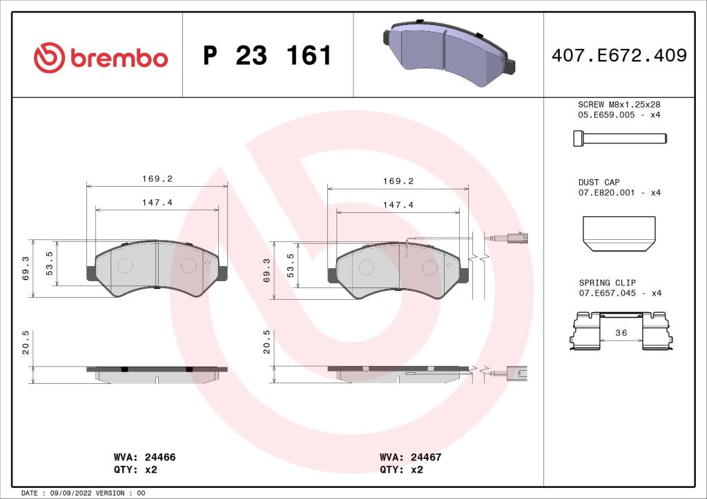 Kit Dischi freno e pastiglie BREMBO Fiat Panda 2 169 1.1 1.2 dal 2003 anteriori