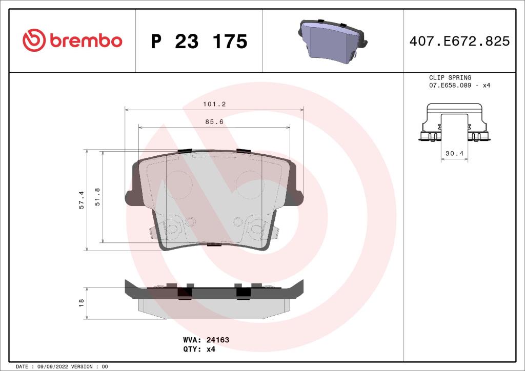 Jeu de 4 plaquettes de frein BREMBO ref. P 23 175
