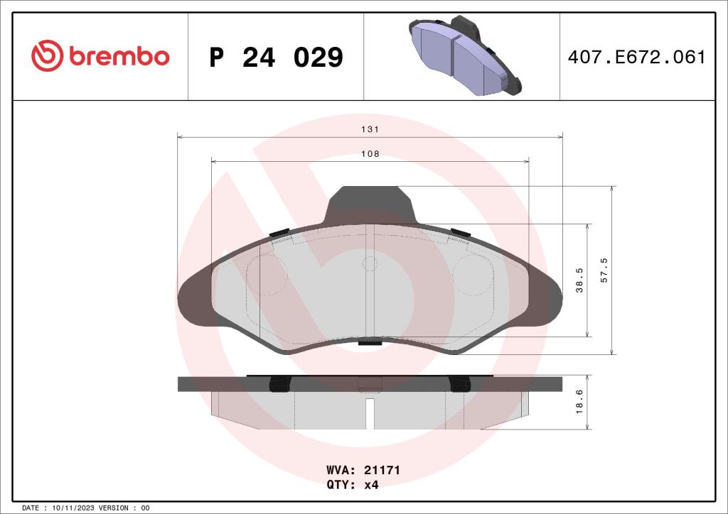 Jogo de 4 pastilhas de travão BREMBO ref. P 24 029