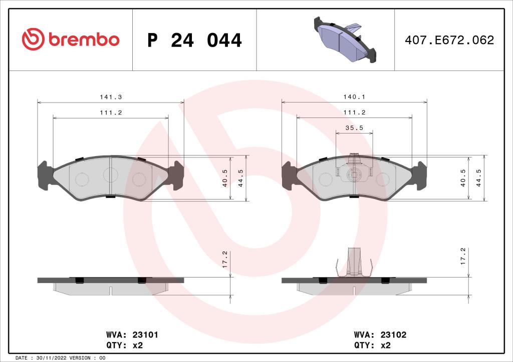 Jeu de 4 plaquettes de frein BREMBO ref. P 24 044