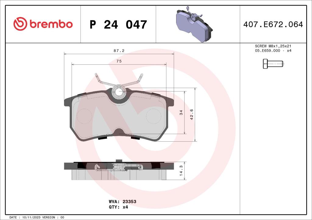 Jogo de 4 pastilhas de travão BREMBO ref. P 24 047