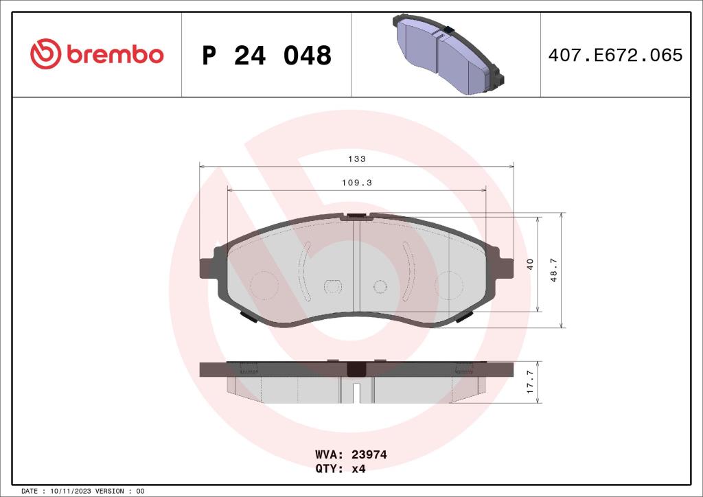 Jeu de 4 plaquettes de frein BREMBO ref. P 24 048