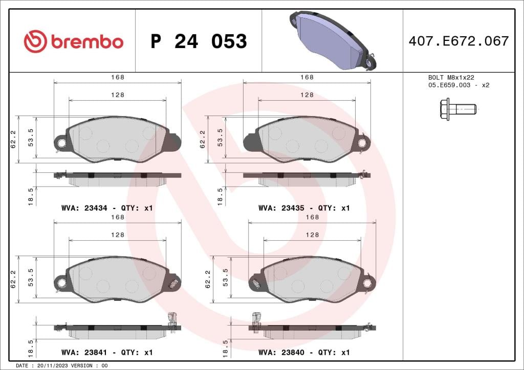 Jogo de 4 pastilhas de travão BREMBO ref. P 24 053