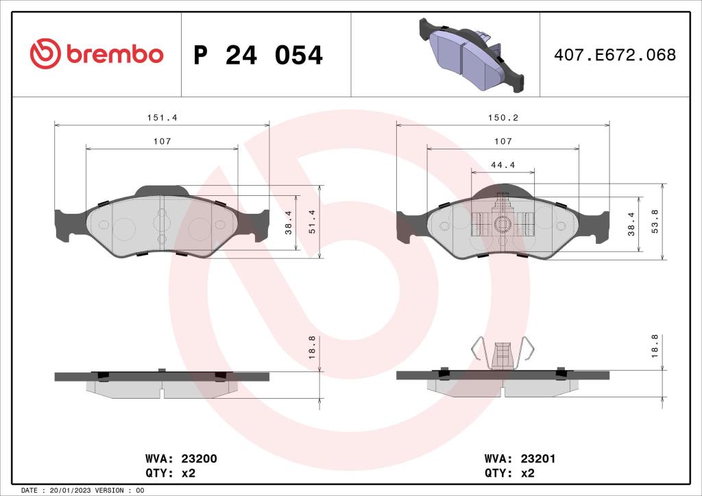 Jogo de 4 pastilhas de travão BREMBO ref. P 24 054