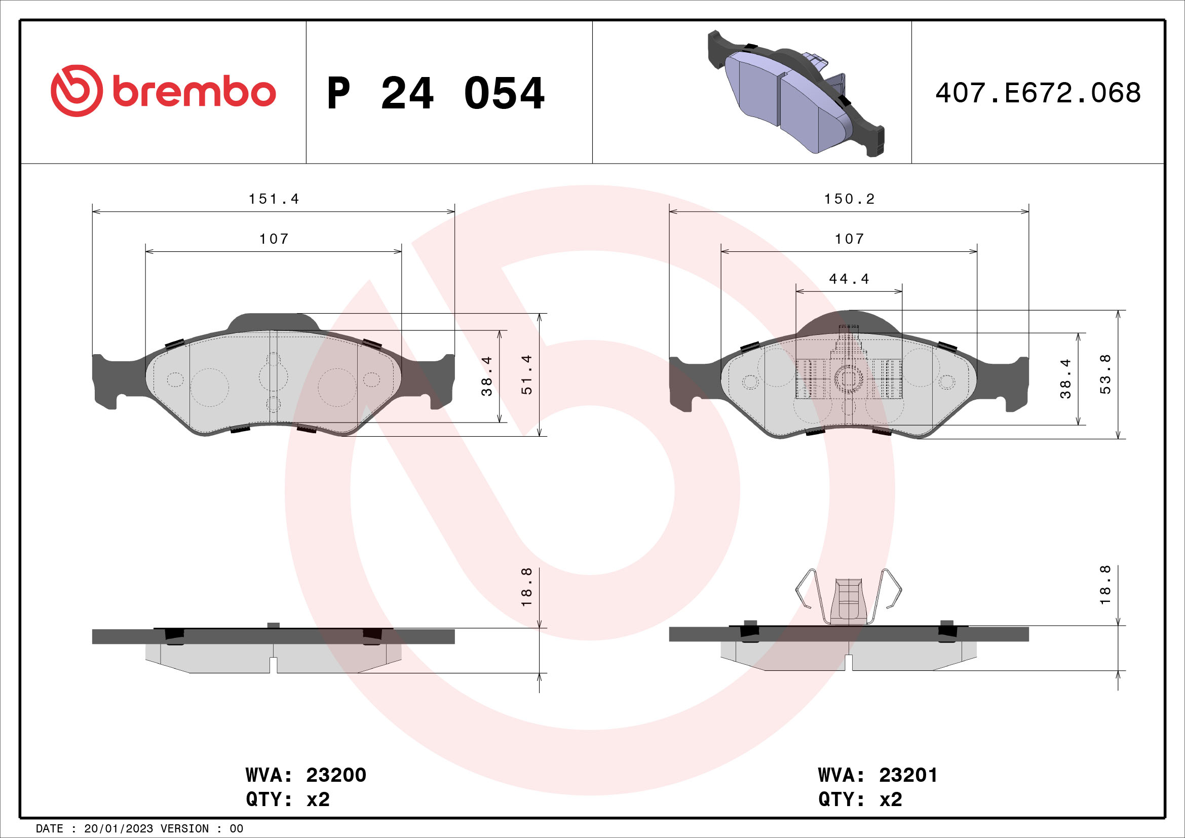 Jogo de 4 pastilhas de travão BREMBO ref. P 24 054
