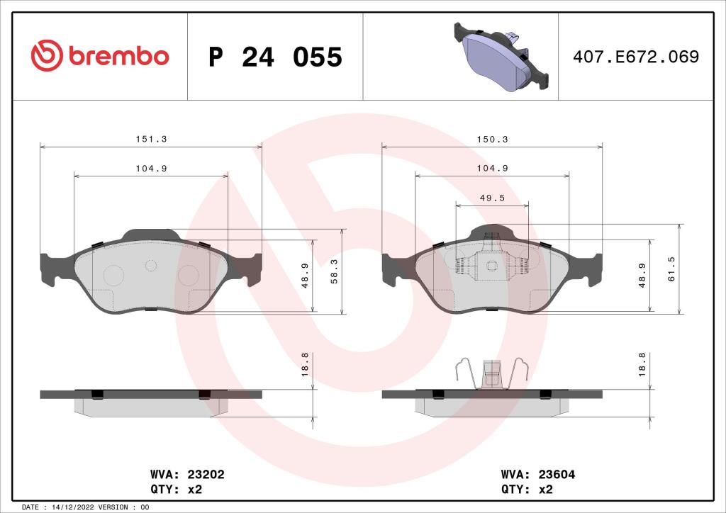 Jogo de 4 pastilhas de travão BREMBO ref. P 24 055