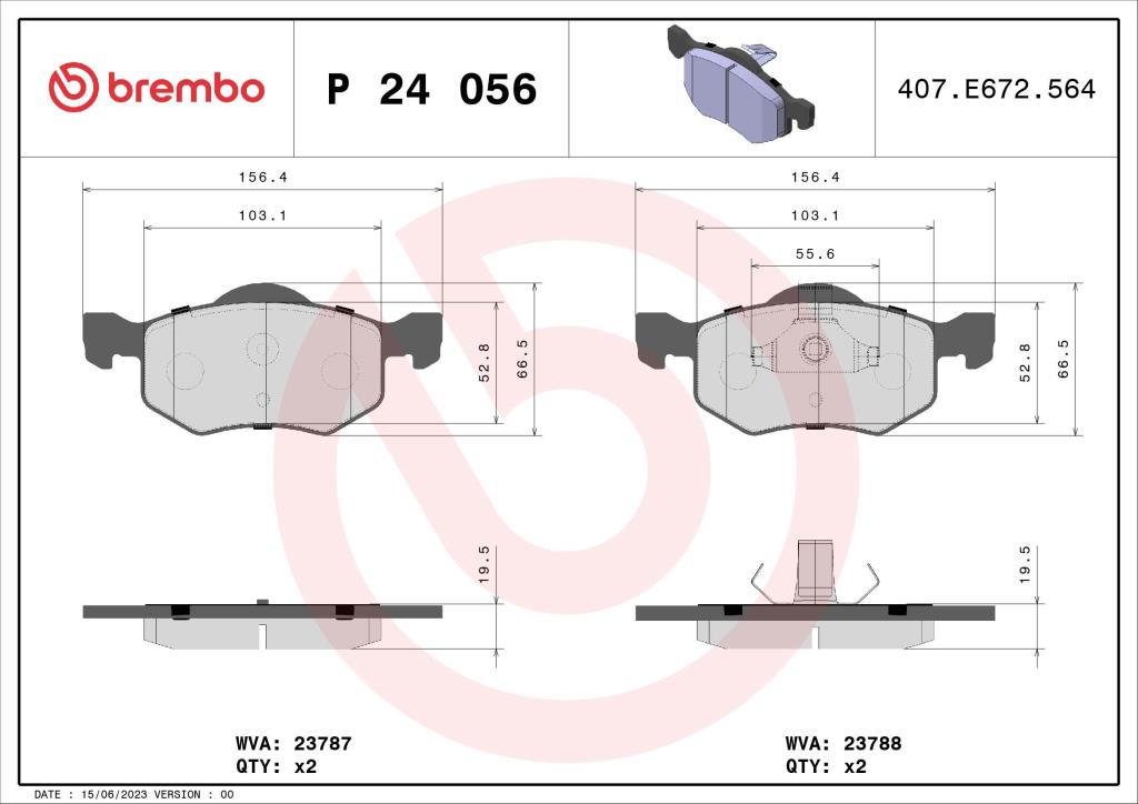 Jeu de 4 plaquettes de frein BREMBO ref. P 24 056