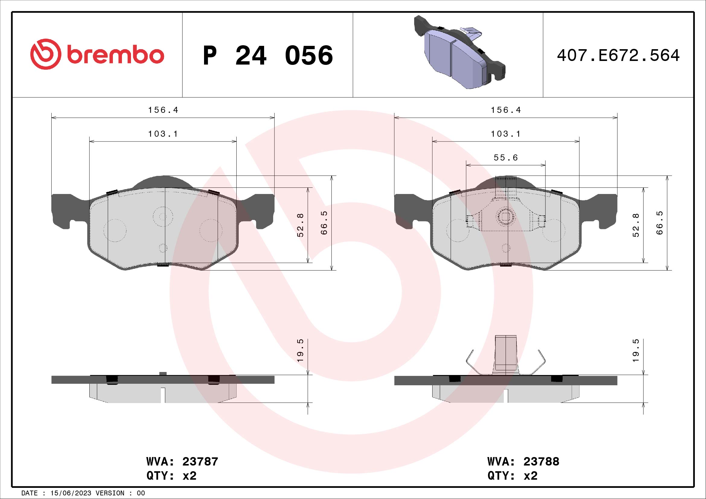 Jeu de 4 plaquettes de frein BREMBO ref. P 24 056
