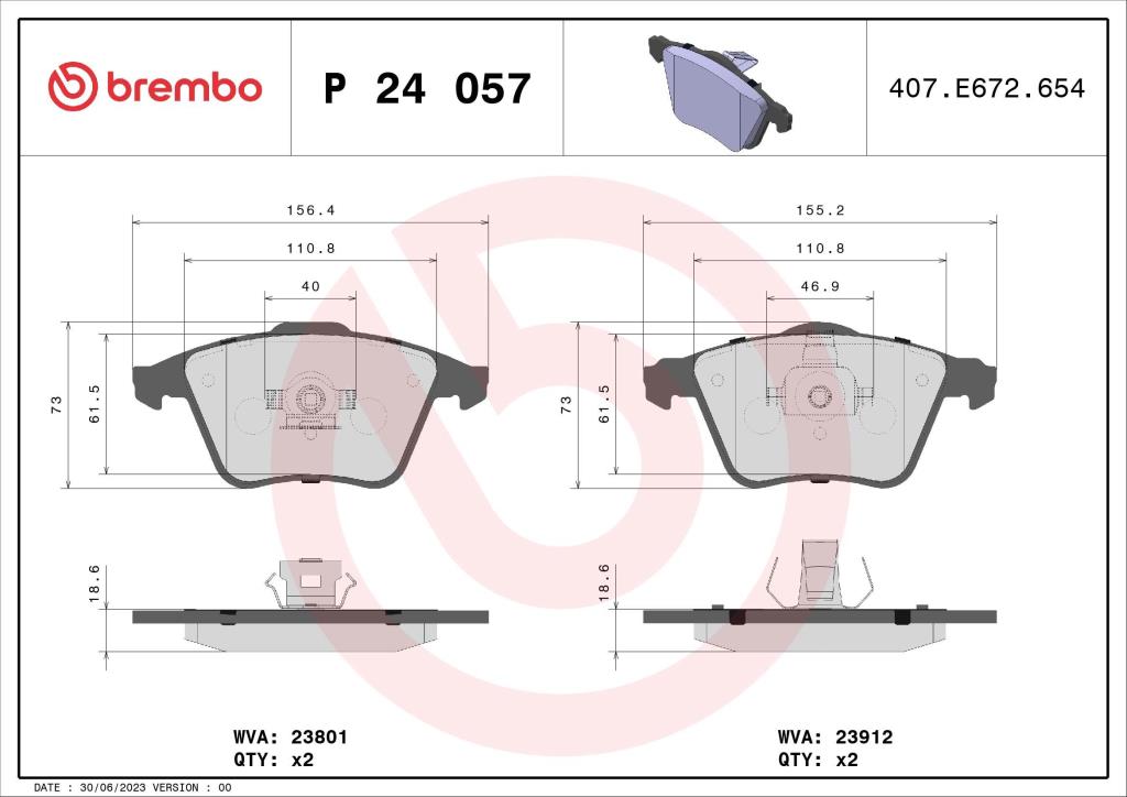 Jeu de 4 plaquettes de frein BREMBO ref. P 24 057