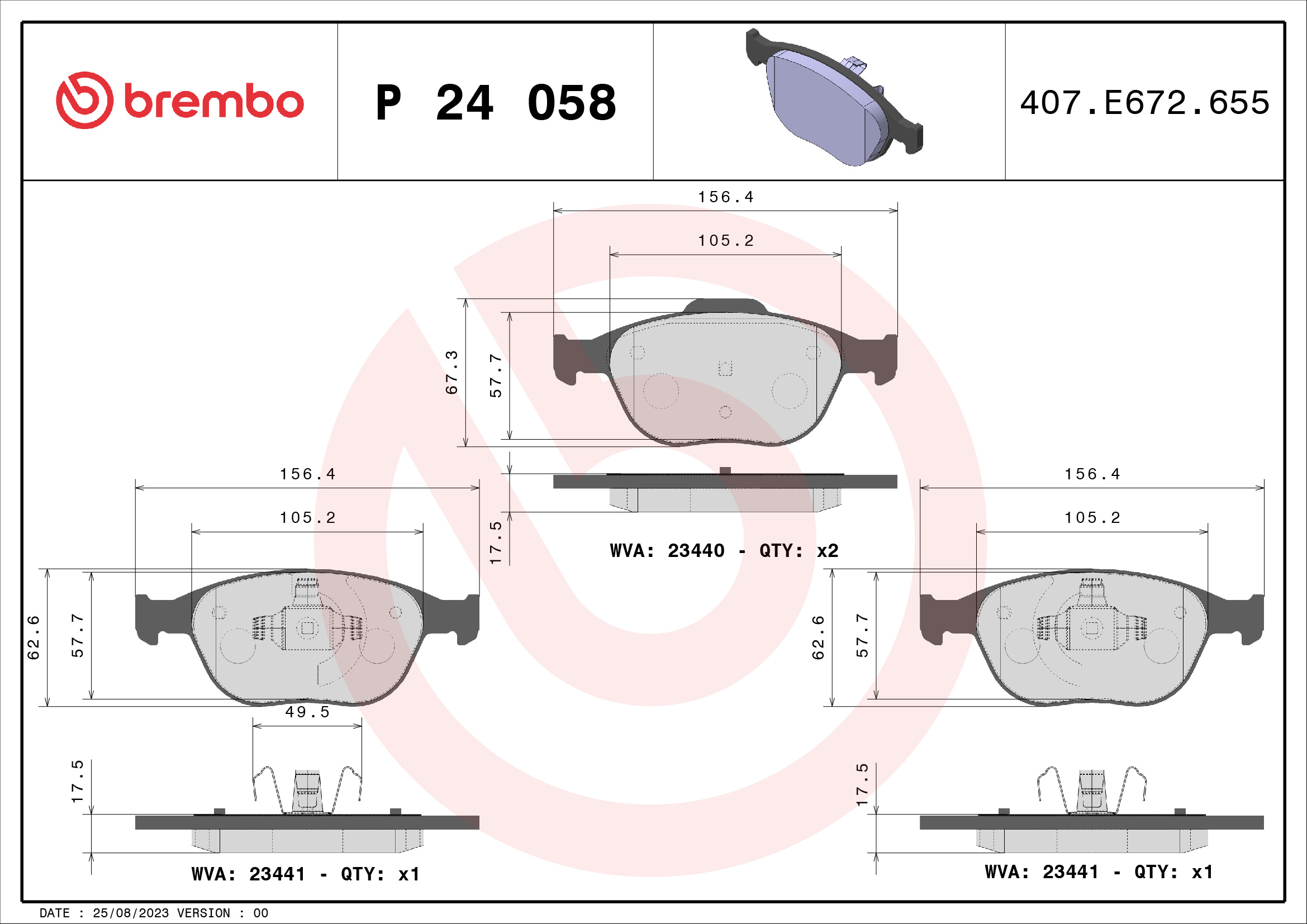 Jogo de 4 pastilhas de travão BREMBO ref. P 24 058