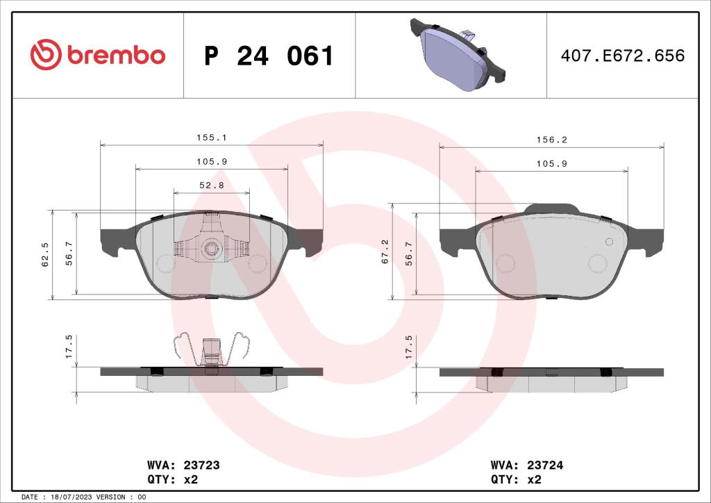 Jogo de 4 pastilhas de travão BREMBO ref. P 24 061