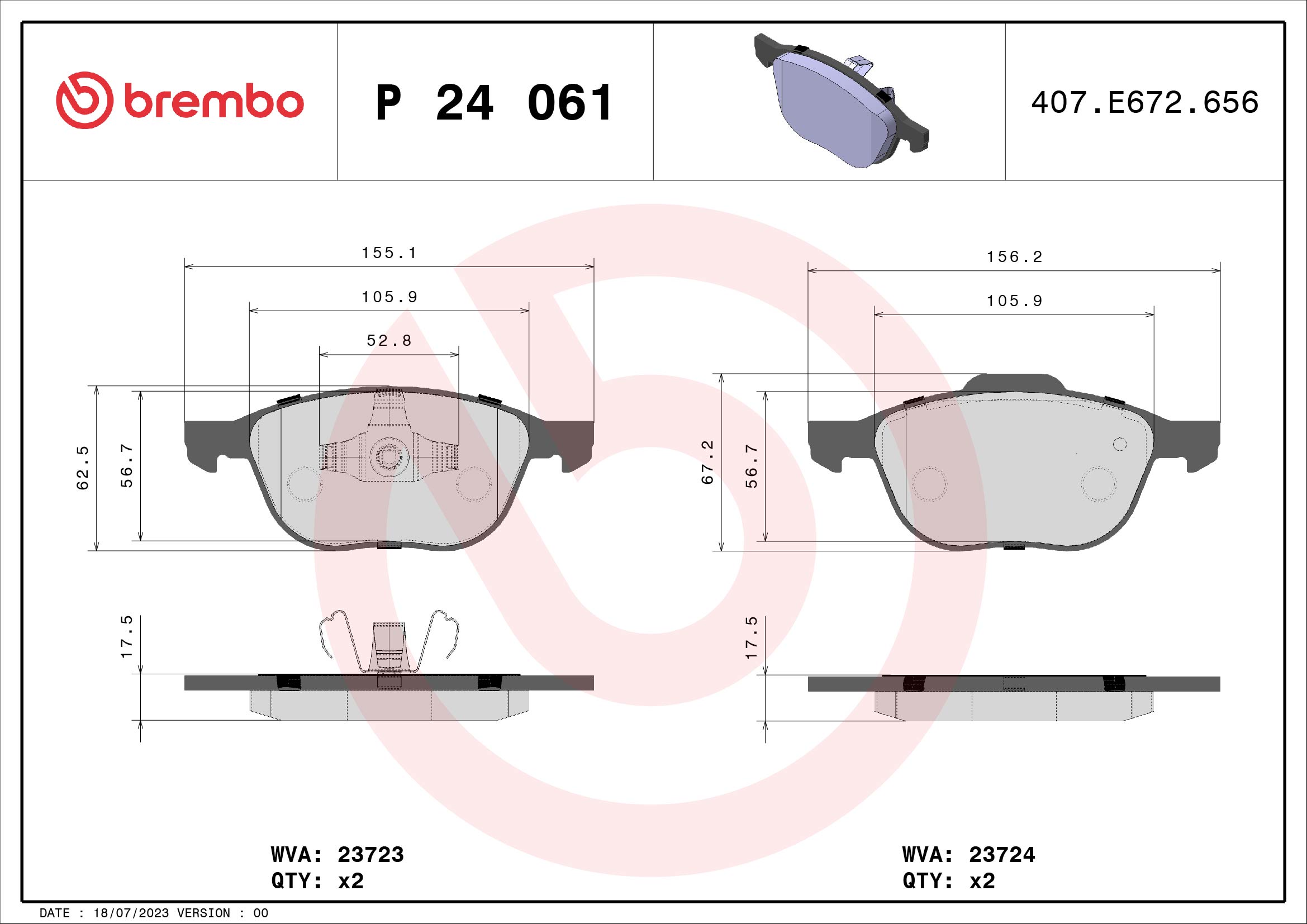 Jogo de 4 pastilhas de travão BREMBO ref. P 24 061